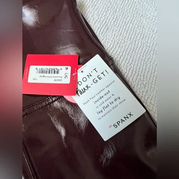 SPANX SHINY FAUX PATENT LEATHER LEGGINGS BURGUNDY/RUBY RED | Size: L - Picture 10 of 15